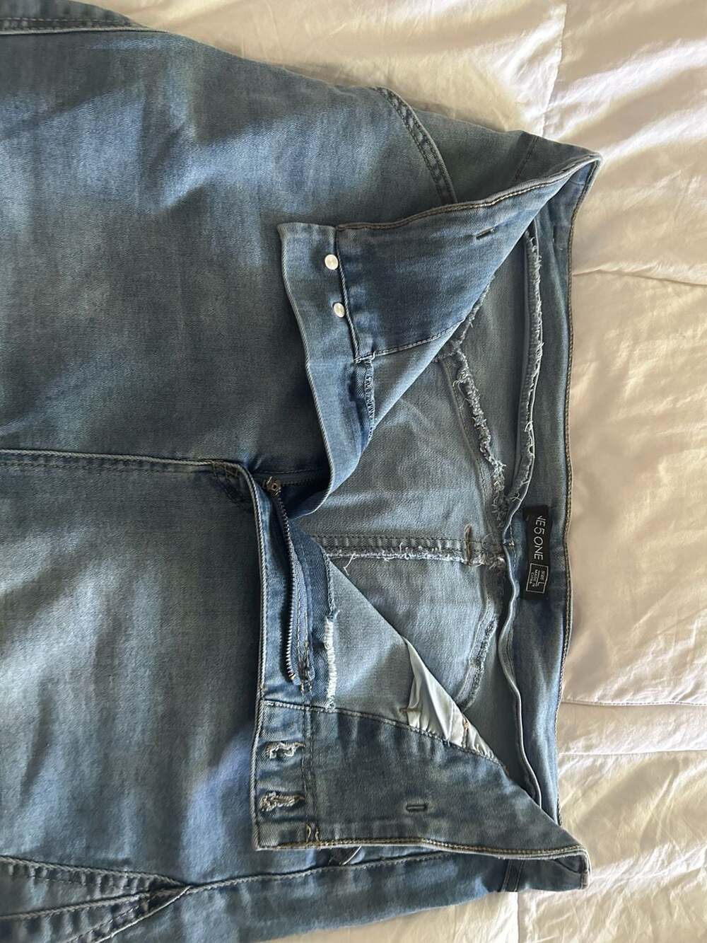 Inspire Chic Women's High-Waisted Blue Denim Pencil Skirt with Back Slit - Picture 9 of 11